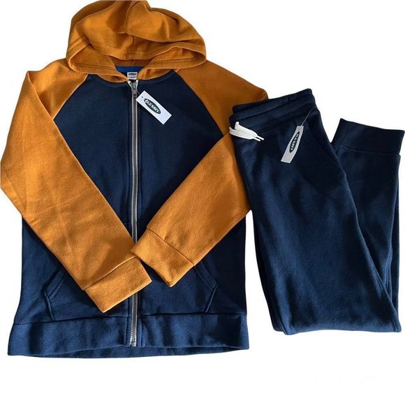 NWT Old Navy Sweatshirt/Pants Navy/Mustard Kids 10-12